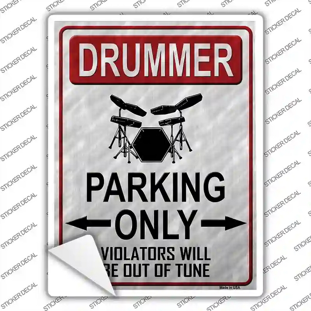 P-1212s-XL 12 x 9 in. Drummer Parking Novelty Rectangle Sticker Decal - Extra Large