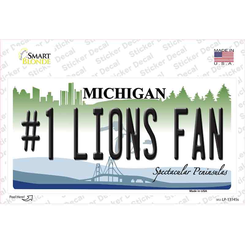 LP-13145s-M 6 x 3 in. Number 1 Lions Fan Novelty Sticker Decal - Medium