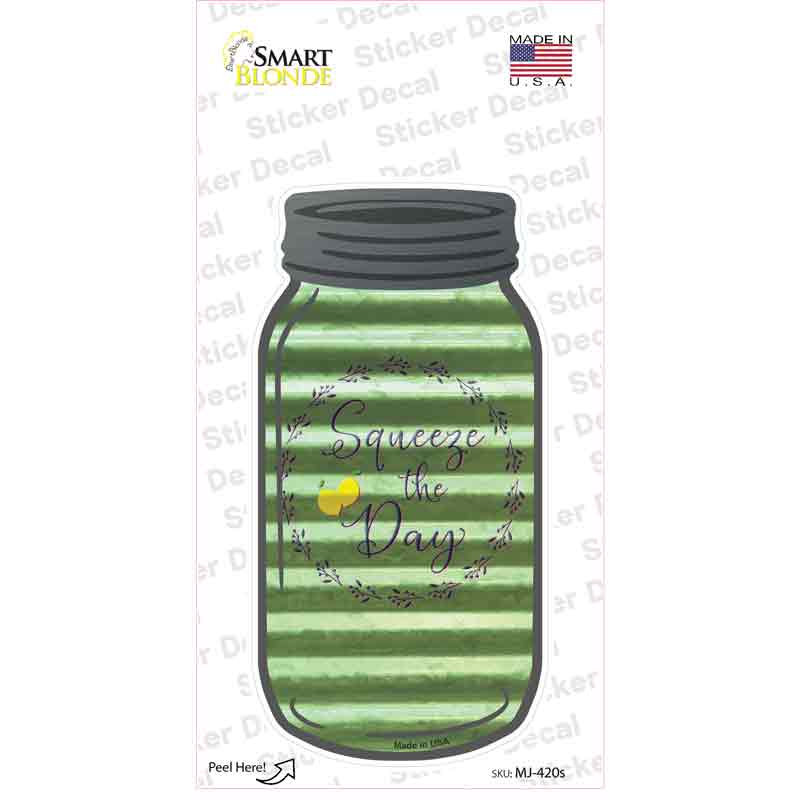 MJ-420s-M 6 x 3 in. Squeeze The Day Corrugated Novelty Mason Jar Sticker Decal - Medium
