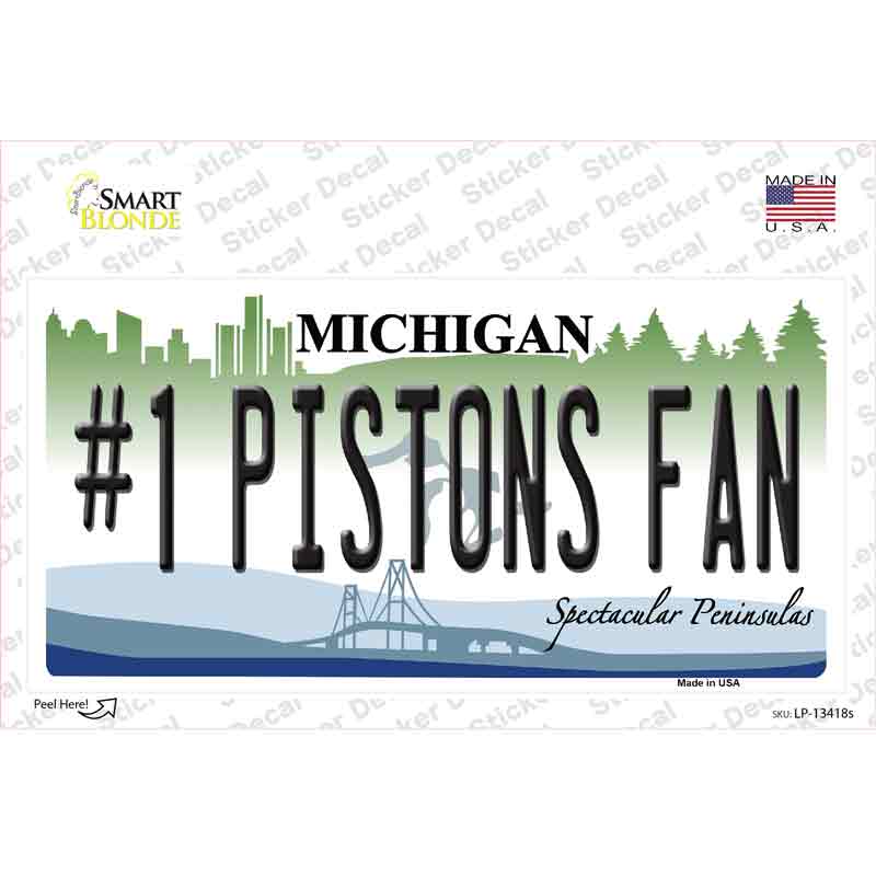 LP-13418s-M 6 x 3 in. Number 1 Pistons Fan Novelty Sticker Decal - Medium