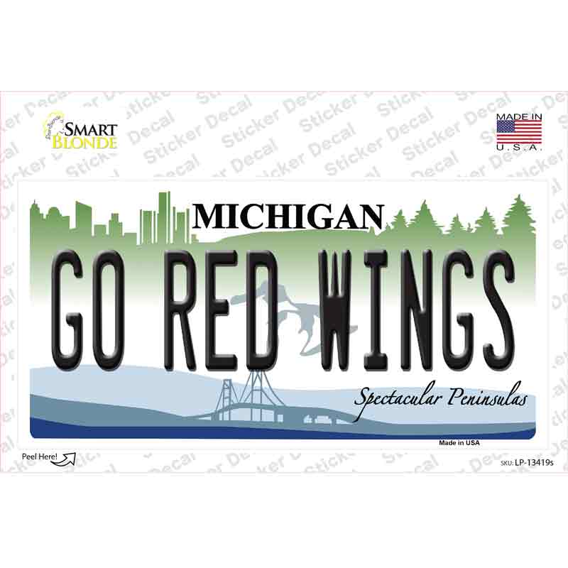 LP-13419s-M 6 x 3 in. Go Red Wings Novelty Sticker Decal - Medium