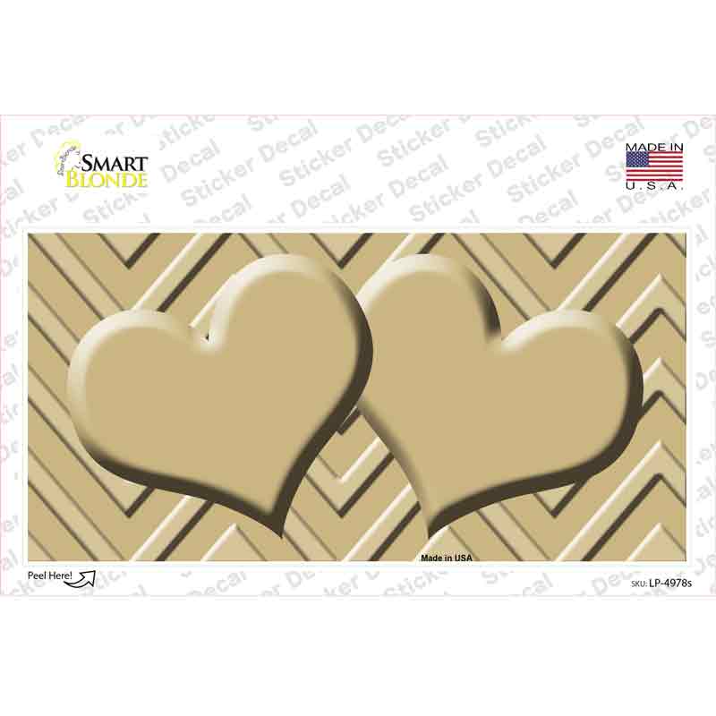 LP-4978s-M 6 x 3 in. Gold Light Gold Heart Chevron Novelty Sticker Decal - Medium