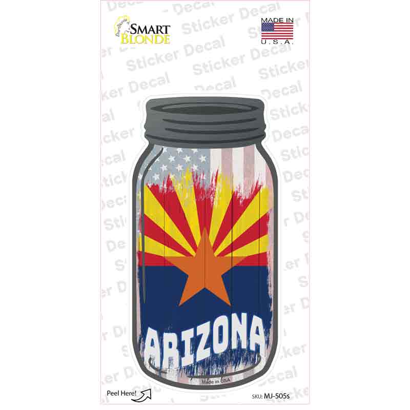 MJ-505s-M 6 x 3 in. Arizona USA Flag Novelty Mason Jar Sticker Decal - Medium