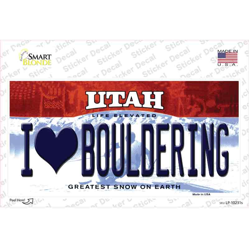 LP-10231s-M 6 x 3 in. I Love Bouldering Utah Novelty Sticker Decal - Medium