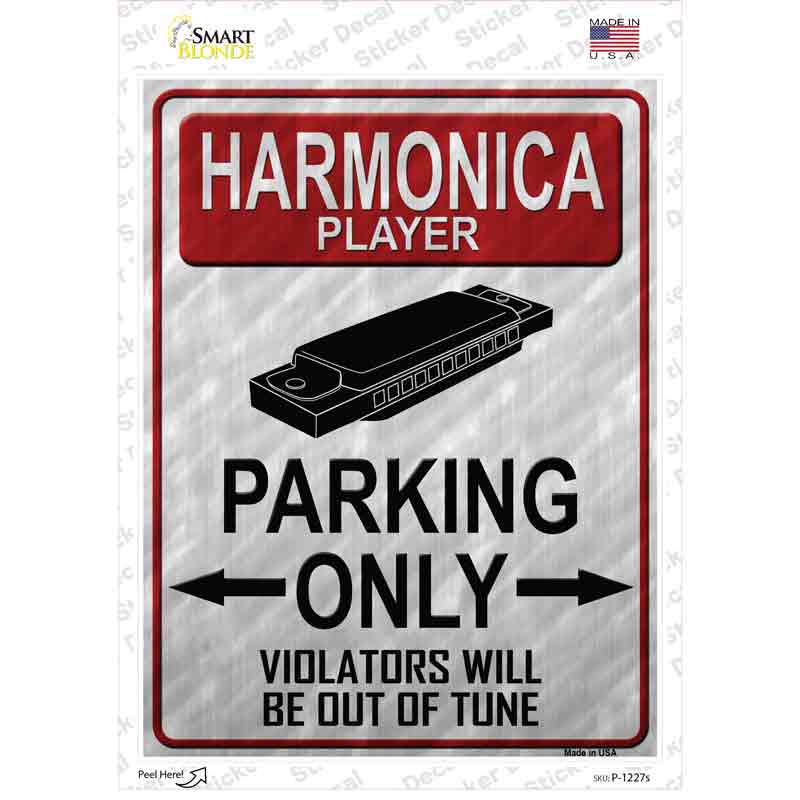 P-1227s-M 6 x 4.5 in. Harmonica Player Parking Novelty Rectangle Sticker Decal - Medium