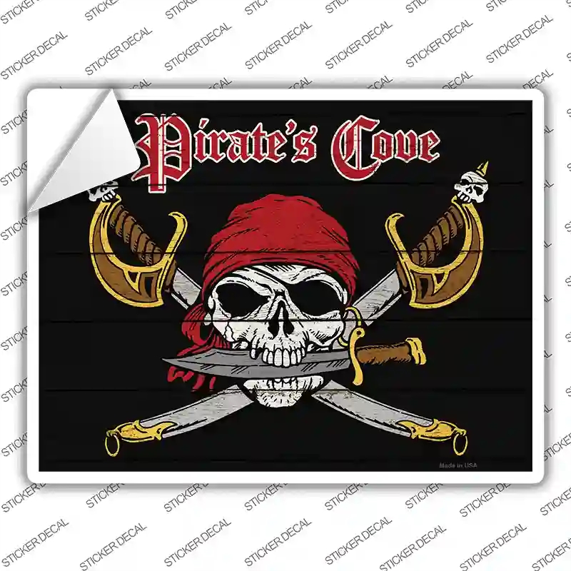 P-1458s-S 3 x 2.2 in. Pirates Cove Skull Novelty Rectangle Sticker Decal - Small