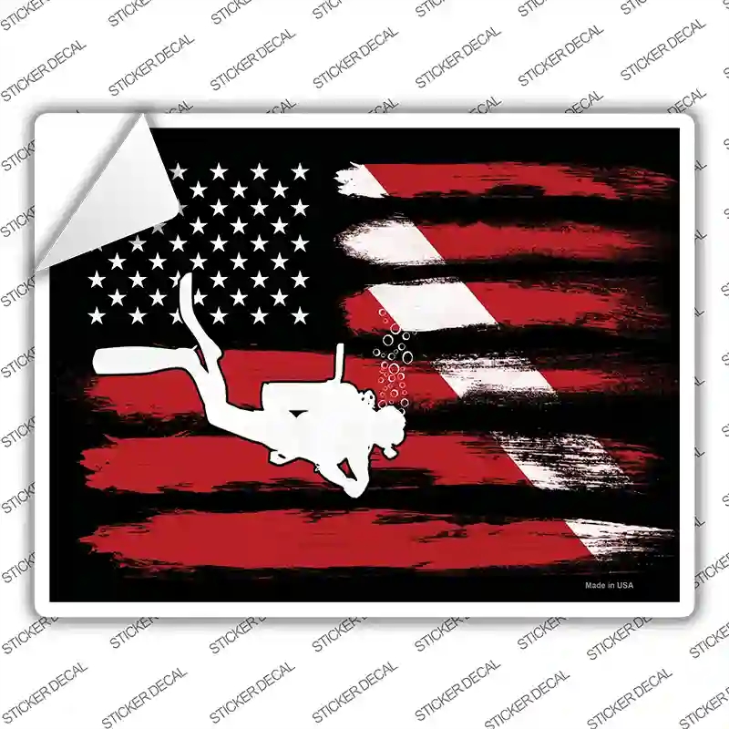 P-4143s-S 3 x 1.5 in. Diver US Flag Novelty Rectangular Sticker Decal - Small