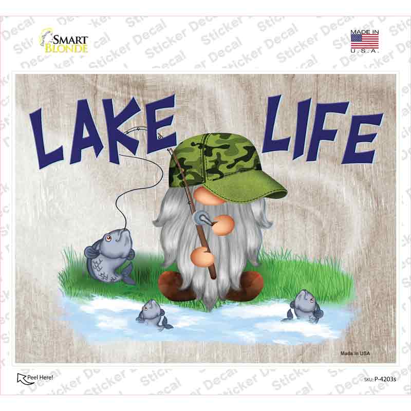 P-4203s-M 6 x 4.5 in. Lake Life Camo Gnome Novelty Rectangle Sticker Decal - Medium