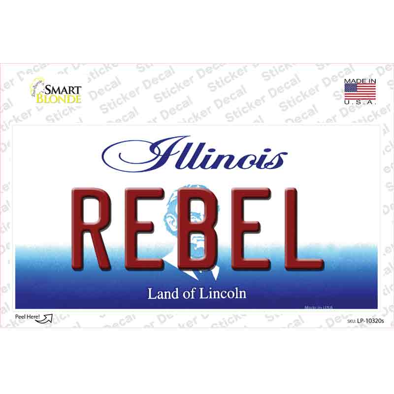 LP-10320s-M 6 x 3 in. Rebel Illinois Novelty Sticker Decal - Medium