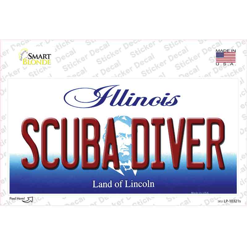 LP-10321s-M 6 x 3 in. Scuba Diver Illinois Novelty Sticker Decal - Medium