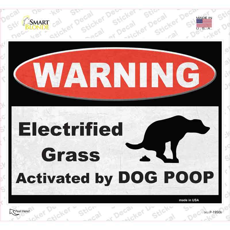P-1950s-M 6 x 3 in. Warning Electrified Grass Novelty Rectangular Sticker Decal - Medium