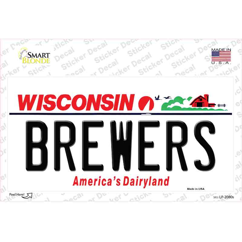 LP-2080s-M 6 x 3 in. Brewers Wisconsin State Novelty Sticker Decal - Medium