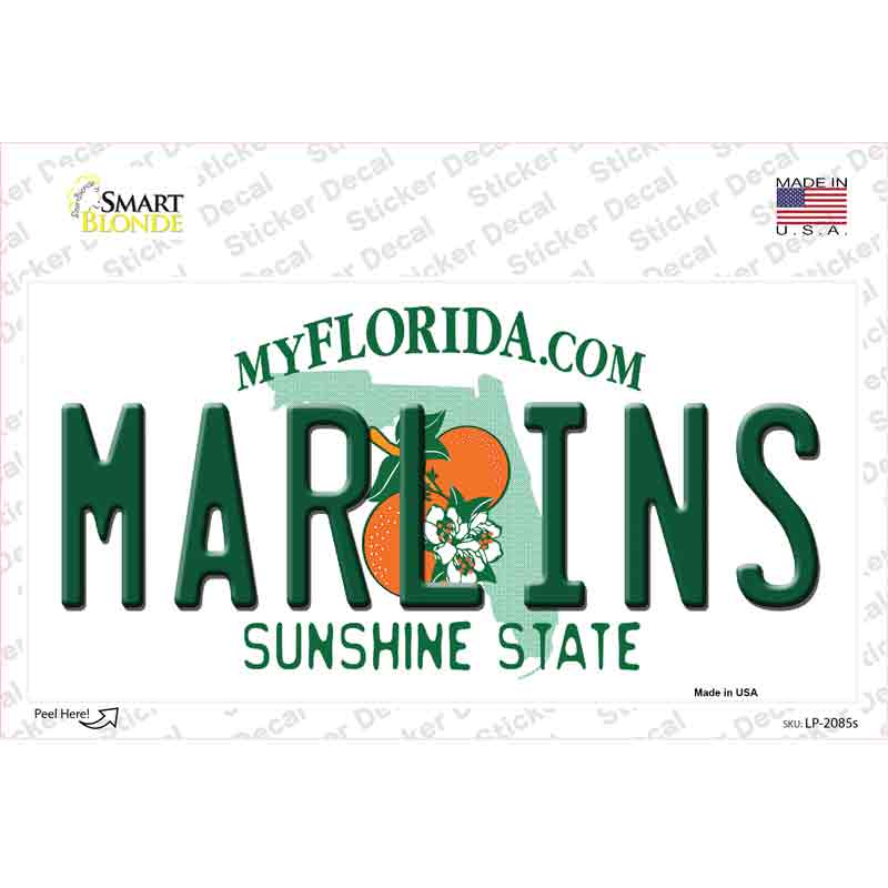 LP-2085s-M 6 x 3 in. Marlins Florida State Novelty Sticker Decal - Medium