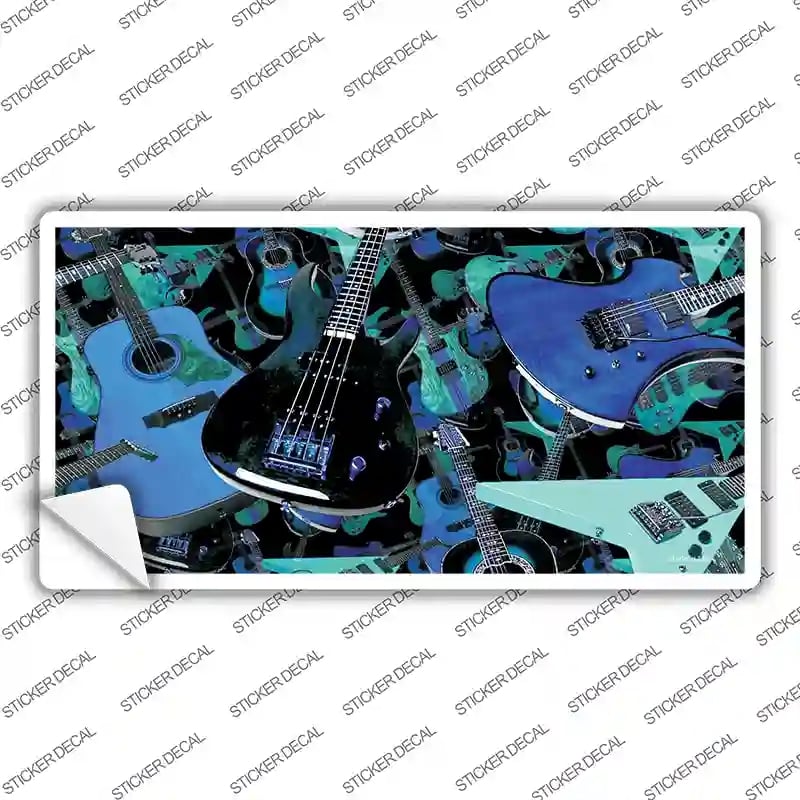 LP-2316s-S 3 x 1.5 in. Guitars Blue Novelty Sticker Decal - Small
