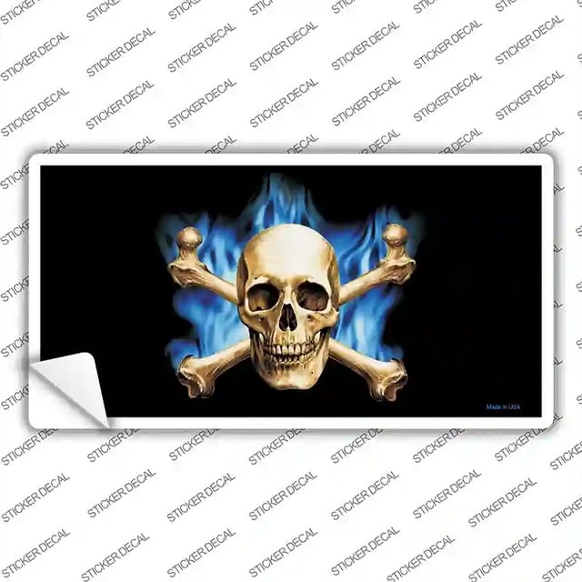 LP-2320s-XL 12 x 6 in. Blue Flame & Crossbones Novelty Sticker Decal - Extra Large