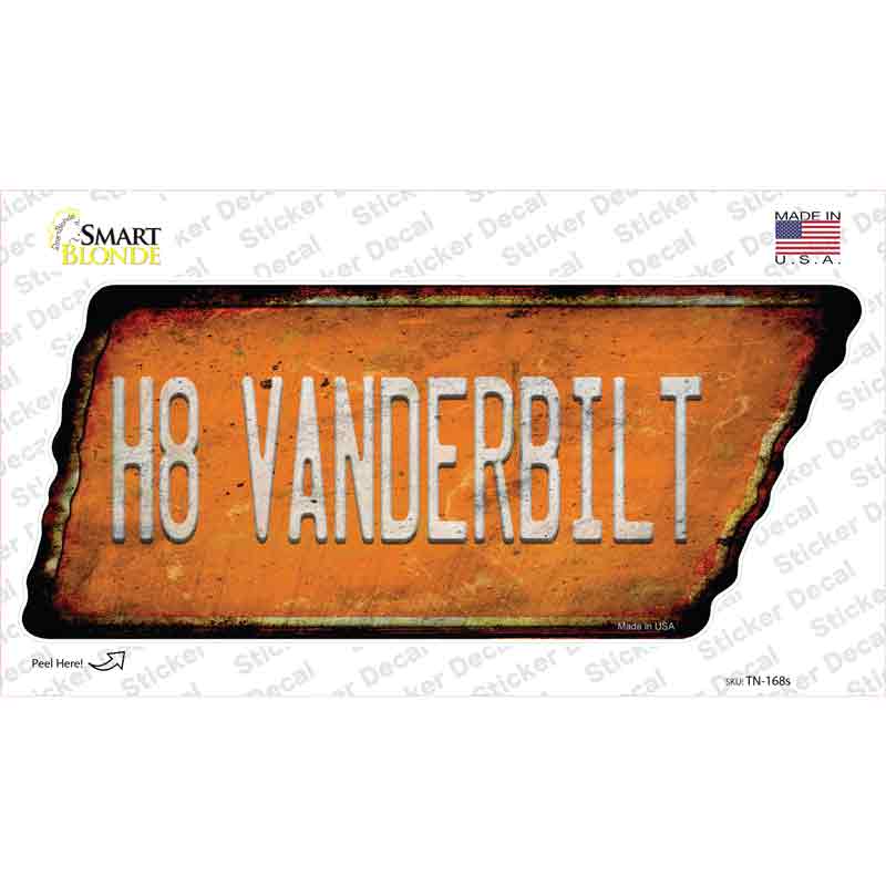 TN-168s-M 6.75 x 3 in. H8 Vanderbilt Novelty Rusty Tennessee Shape Sticker Decal - Medium