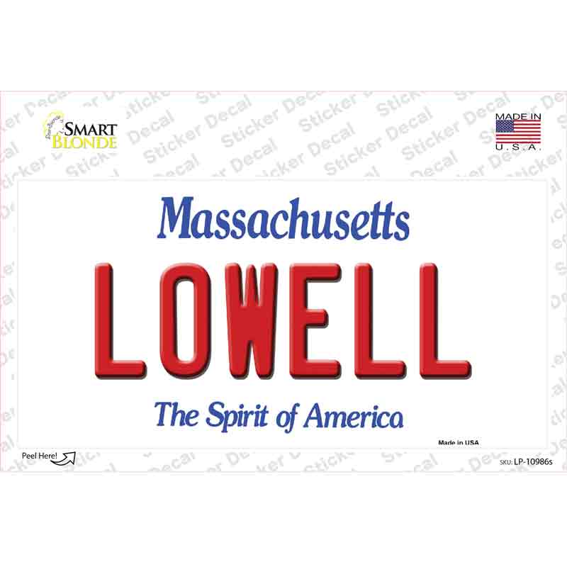 LP-10986s-M 6 x 3 in. Lowell Massachusetts Novelty Sticker Decal - Medium