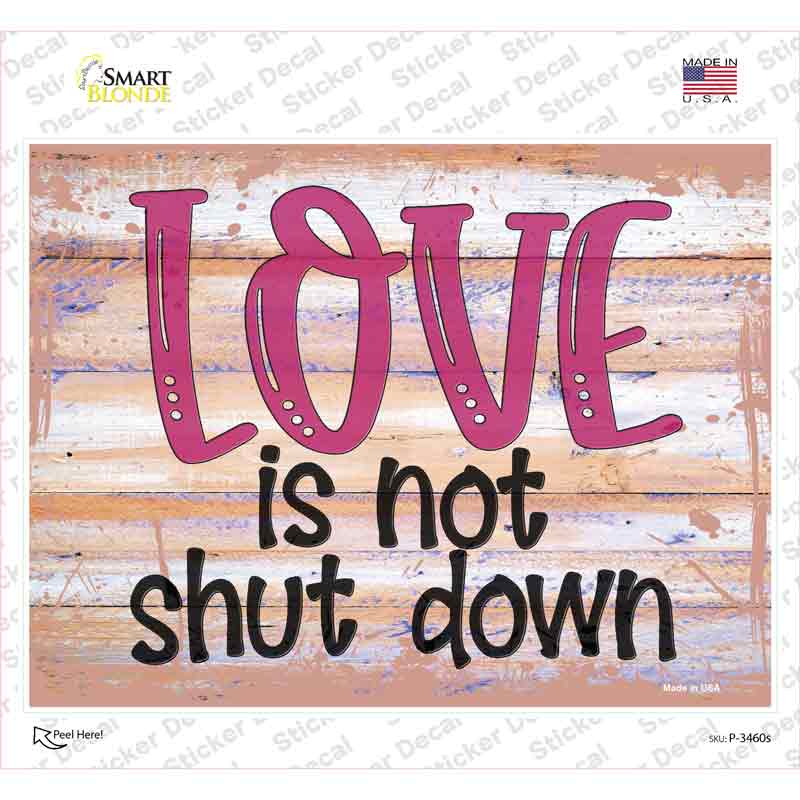 P-3460s-M 6 x 3 in. Love is Not Shut Down Novelty Rectangular Sticker Decal - Medium