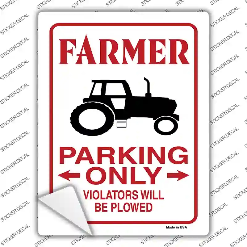 P-861s-S 3 x 1.5 in. Farmer Parking Plowed Novelty Rectangular Sticker Decal - Small