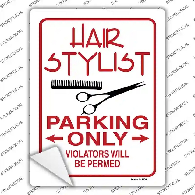 P-875s-L 9 x 4.5 in. Hair Stylist Parking Permed Novelty Rectangular Sticker Decal - Large
