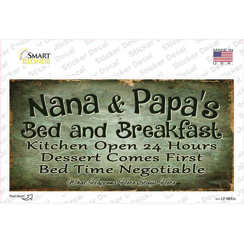 LP-9842s-M 6 x 3 in. Nana & Papas Bed & Breakfast Novelty Sticker Decal - Medium