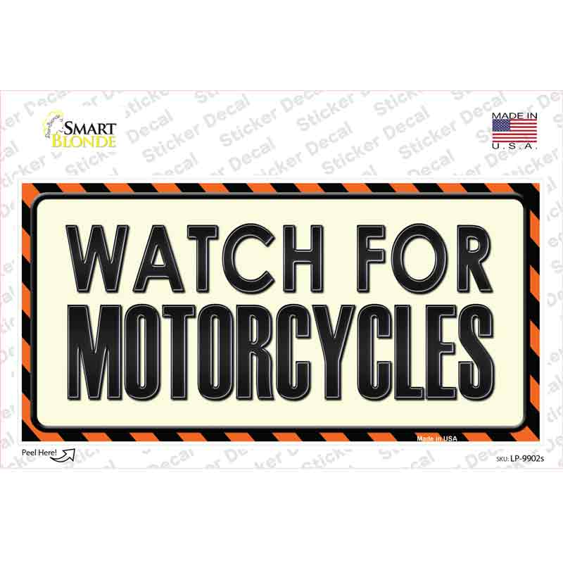 LP-9902s-M 6 x 3 in. Watch for Motorcycle Novelty Sticker Decal - Medium
