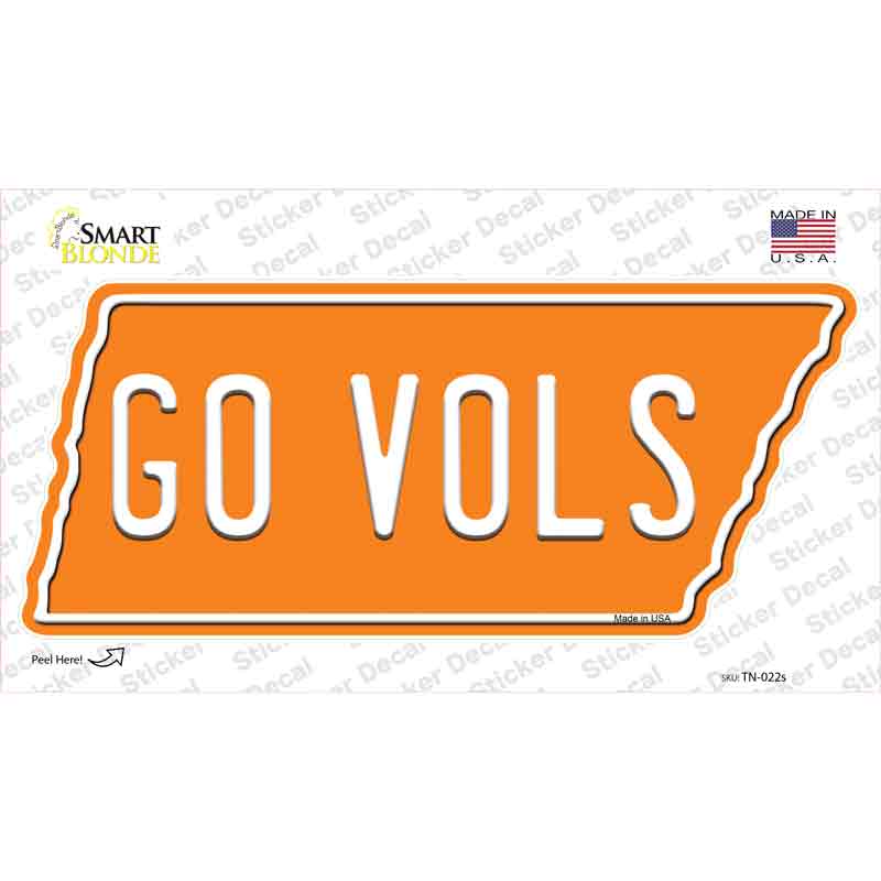 TN-022s-M 6.75 x 3 in. Go Vols Novelty Tennessee Shape Sticker Decal - Medium