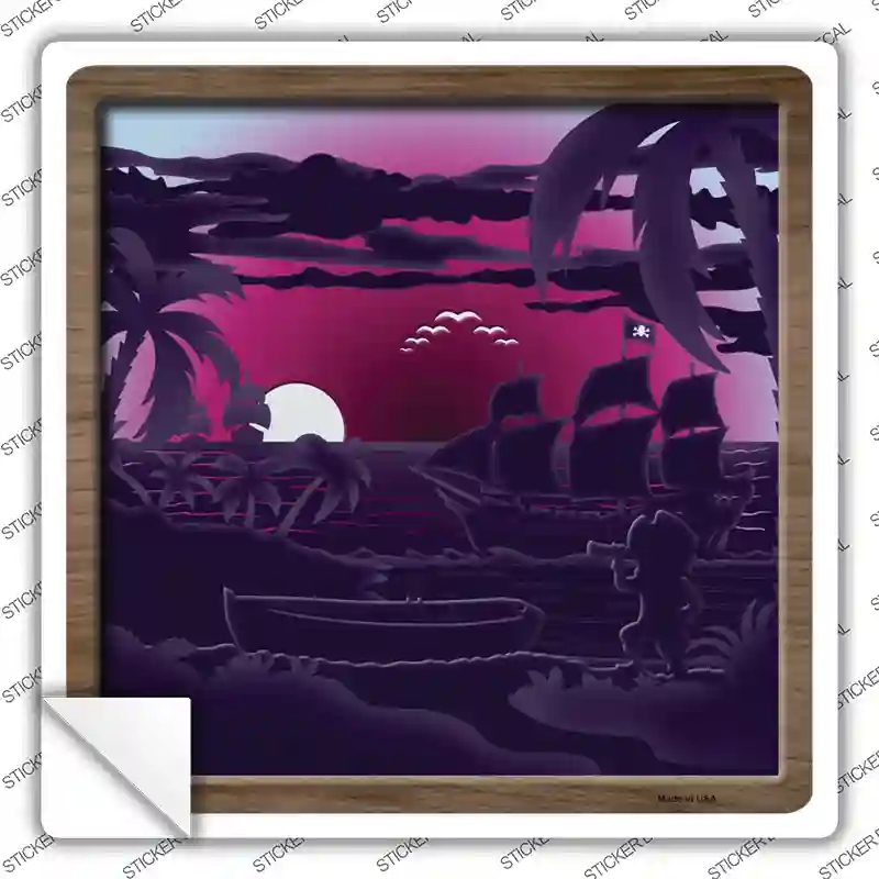 SQ-1346s-S 3 x 3 in. Pirate Shadow Box Novelty Square Sticker Decal - Small