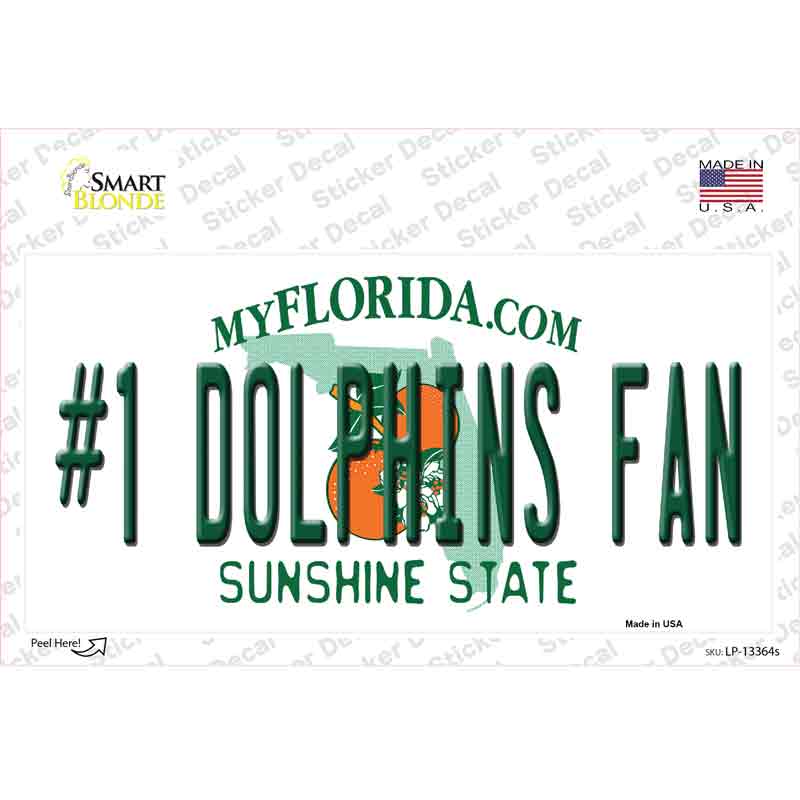 LP-13364s-M 6 x 3 in. Number 1 Dolphins Fan Novelty Sticker Decal - Medium
