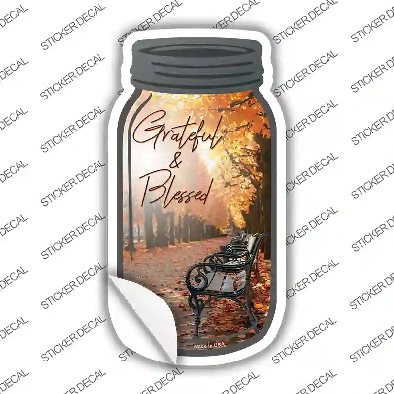 MJ-041s-S 4 x 2 in. Fall Grateful & Blessed Novelty Mason Jar Sticker Decal - Small
