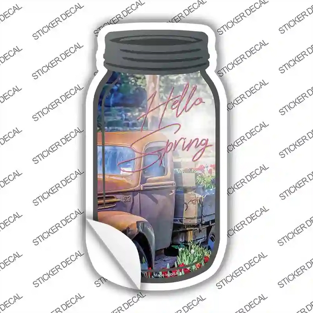 MJ-046s-L 8 x 4 in. Hello Spring Novelty Mason Jar Sticker Decal - Large
