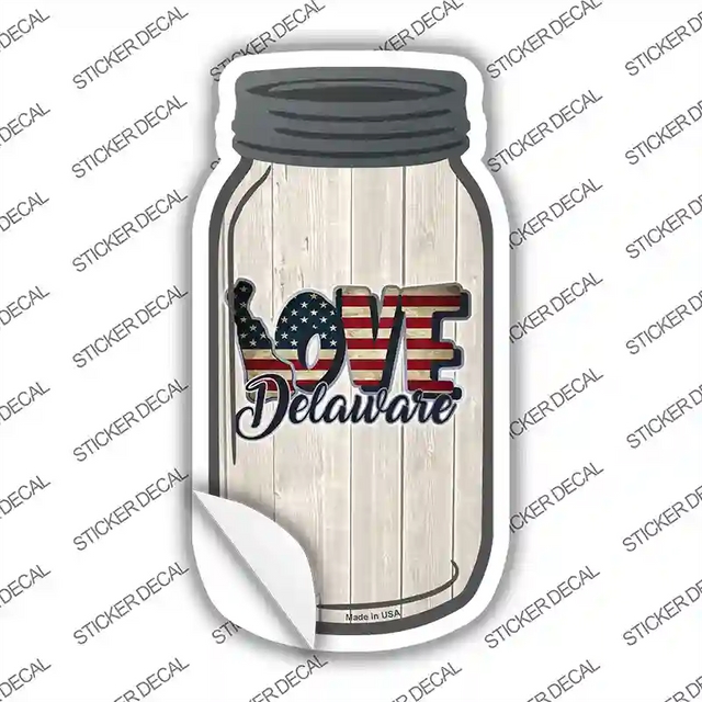 MJ-067s-L 8 x 4 in. Love Delaware Silhouette Novelty Mason Jar Sticker Decal - Large
