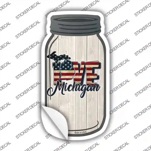MJ-081s-L 8 x 4 in. Love Michigan Silhouette Novelty Mason Jar Sticker Decal - Large
