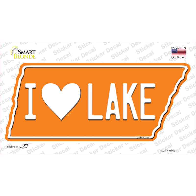 TN-074s-M 6.75 x 3 in. I Love Lake Novelty Tennessee Shape Sticker Decal - Medium