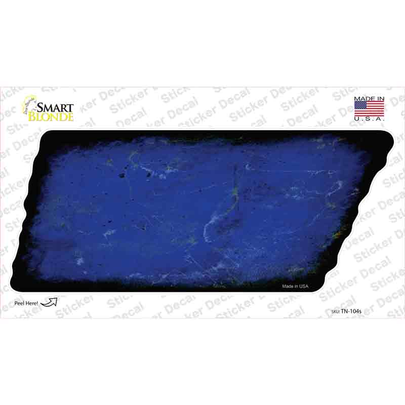 TN-104s-M 6.75 x 3 in. Blue Solid Novelty Rusty Tennessee Shape Sticker Decal - Medium