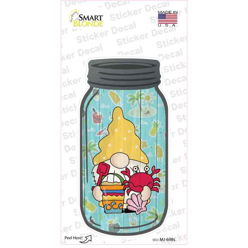 MJ-698s-M 6 x 3 in. Gnome with Crab Novelty Mason Jar Sticker Decal - Medium