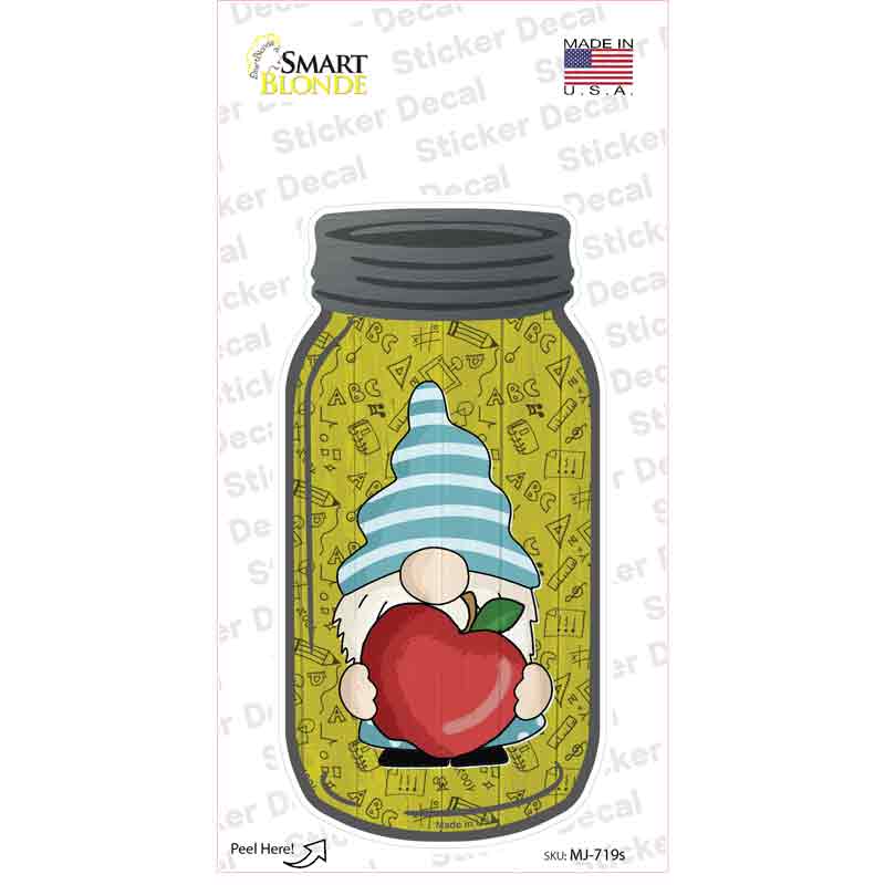 MJ-719s-M 6 x 3 in. Gnome with Apple Novelty Mason Jar Sticker Decal - Medium