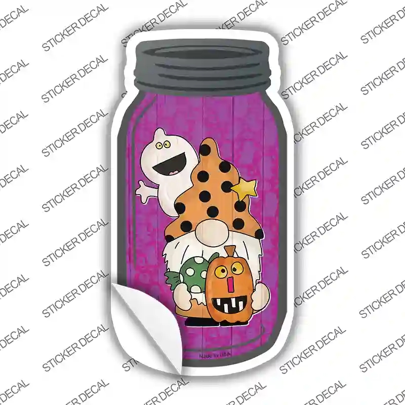 MJ-724s-S 4 x 2 in. Gnome with Flying Ghost Novelty Mason Jar Sticker Decal - Small