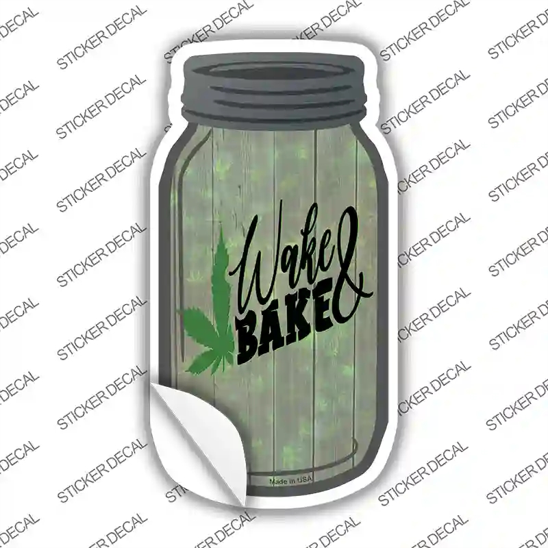 MJ-602s-S 4 x 2 in. Wake & Bake Novelty Mason Jar Sticker Decal - Small