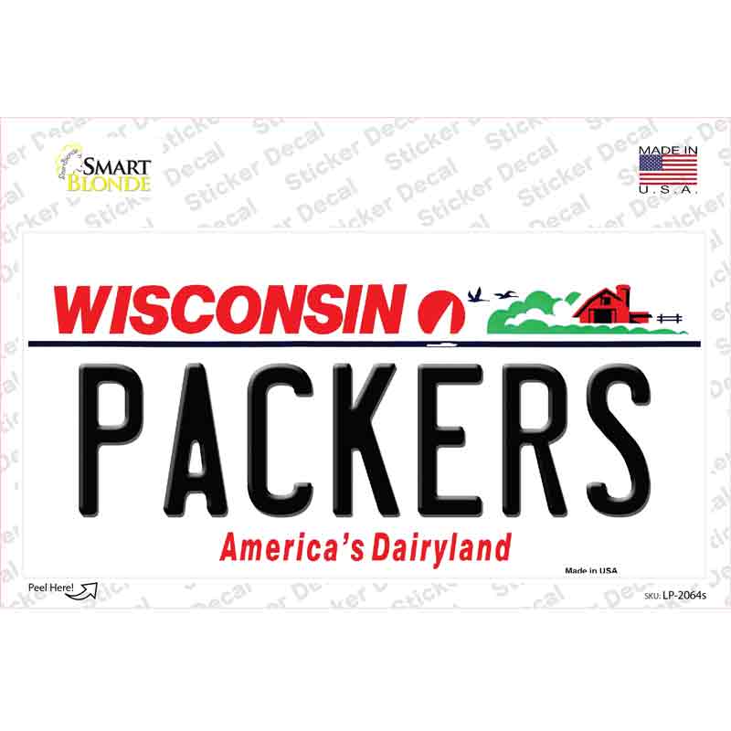 LP-2064s-M 6 x 3 in. Packers Wisconsin State Novelty Sticker Decal - Medium