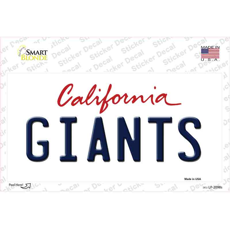 LP-2098s-M 6 x 3 in. Giants California State Novelty Sticker Decal - Medium