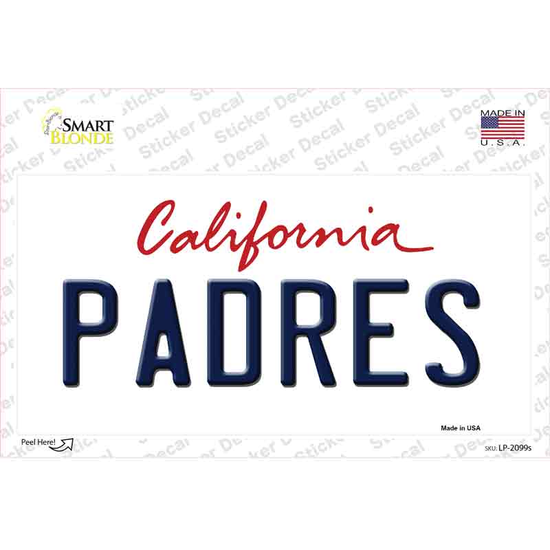 LP-2099s-M 6 x 3 in. Padres California State Novelty Sticker Decal - Medium