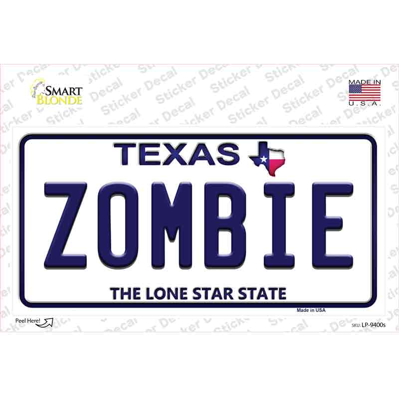 LP-9400s-M 6 x 3 in. Zombie Texas Novelty Sticker Decal - Medium
