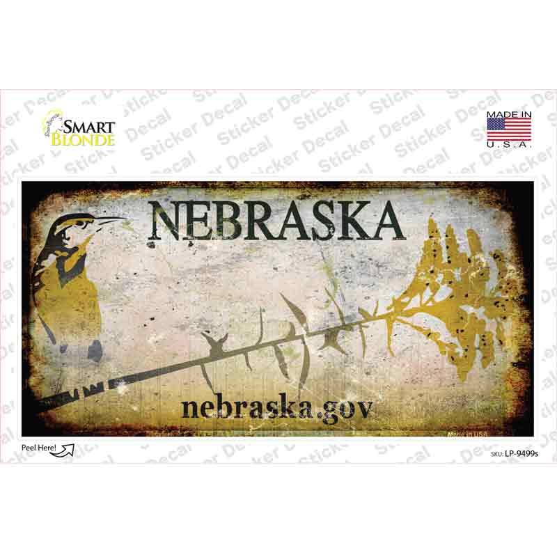 LP-9499s-M 6 x 3 in. Nebraska Rusty Background Novelty Sticker Decal - Medium