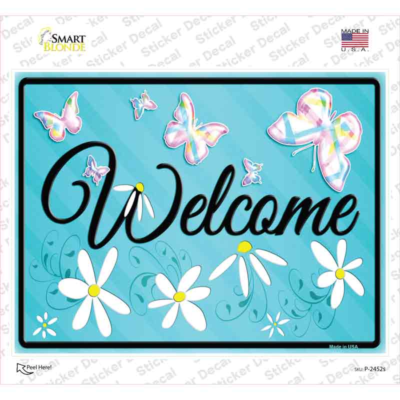 P-2452s-M 6 x 3 in. Welcome Blue Novelty Rectangular Sticker Decal - Medium