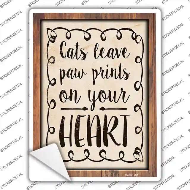 P-2637s-XL 12 x 6 in. Paw Prints On Heart Novelty Rectangular Sticker Decal - Extra Large