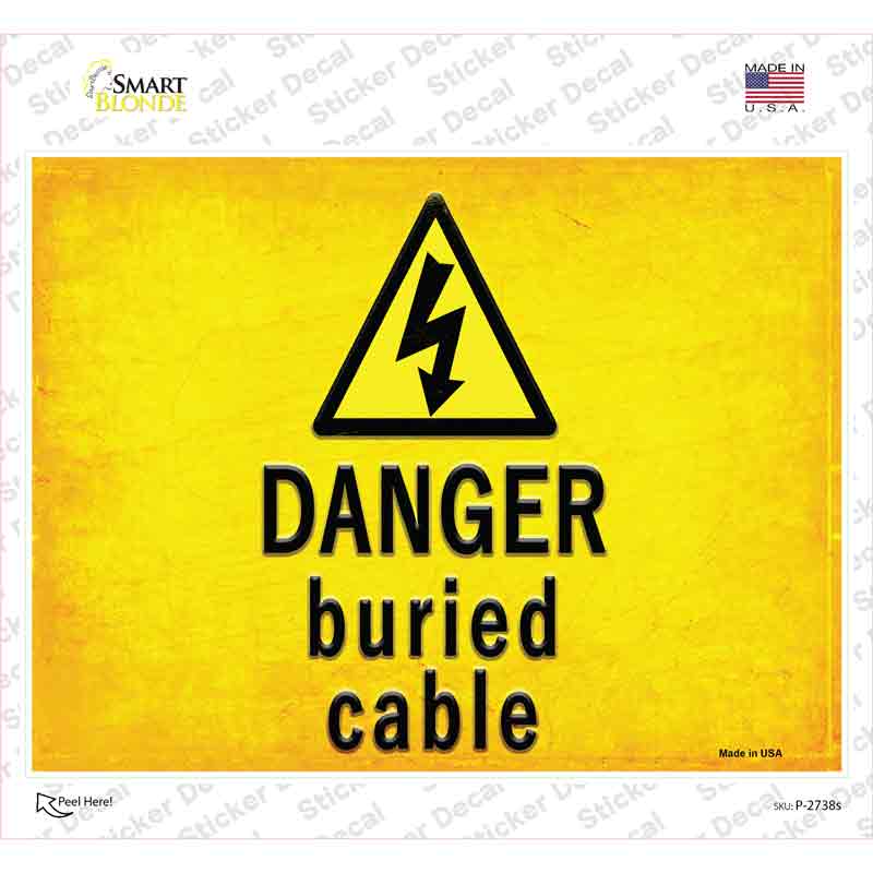 P-2738s-M 6 x 4.5 in. Danger Buried Cable Novelty Rectangle Sticker Decal - Medium