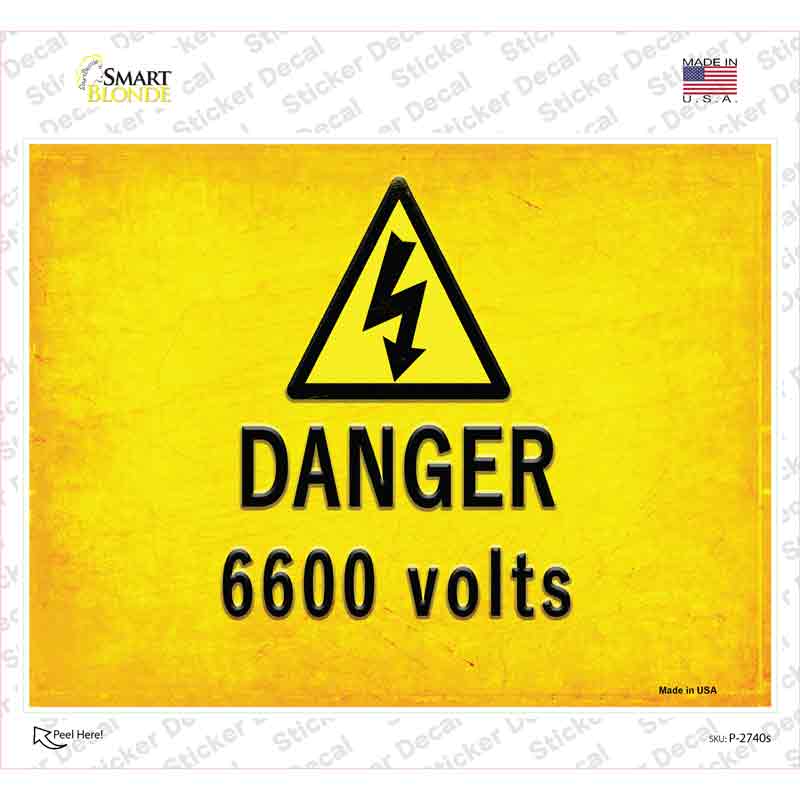 P-2740s-M 6 x 4.5 in. Danger 6600 Volts Novelty Rectangle Sticker Decal - Medium