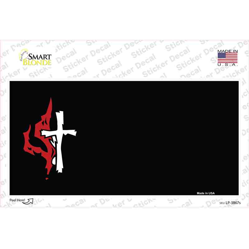 LP-3867s-M 6 x 3 in. Flaming Cross Offset Novelty Sticker Decal - Medium