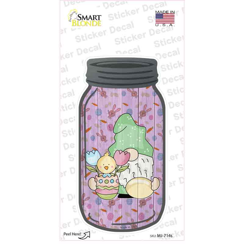 MJ-714s-M 6 x 3 in. Gnome with Chick & Egg Novelty Mason Jar Sticker Decal - Medium